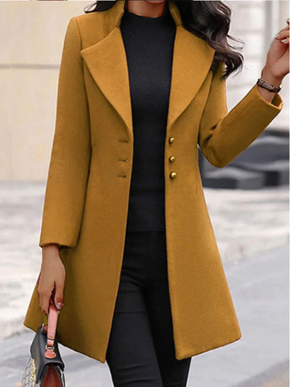 Winter New Woolen Long Sleeve  Solid Coat